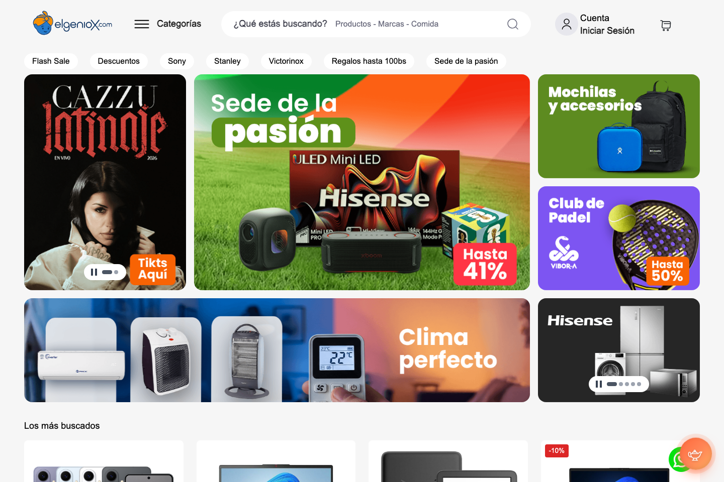 Marketplace elGenioX con botón flotante